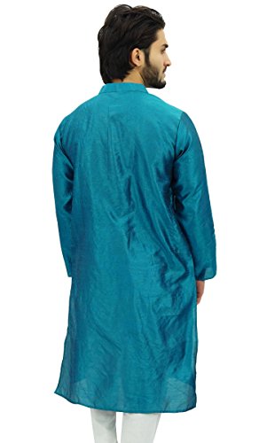Atasi Camisa de Cuello Doble Kurta Azul Doble de Para Hombres Indumentaria Casual-XXX-Large