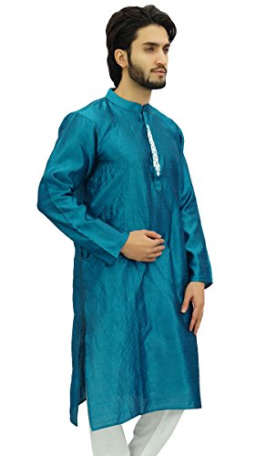 Atasi Camisa de Cuello Doble Kurta Azul Doble de Para Hombres Indumentaria Casual-XXX-Large