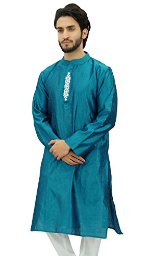 Atasi Camisa de Cuello Doble Kurta Azul Doble de Para Hombres Indumentaria Casual-XXX-Large