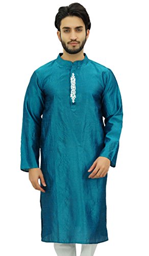 Atasi Camisa de Cuello Doble Kurta Azul Doble de Para Hombres Indumentaria Casual-XXX-Large