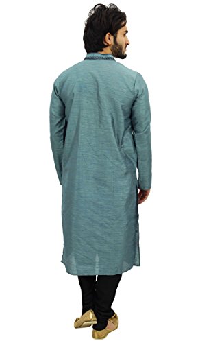 Atasi Indumentaria etnica India para Hombres: Pijama Kurta Gris, Camisa Larga Estampada-XXX-Large