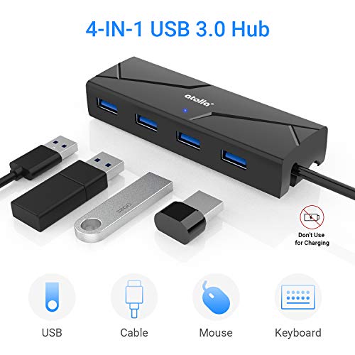 atolla Hub USB 3.0, 4 Puertos USB Hub de Datos de 5Gbps, Multi USB Hub con Diseno de Cable Plegable para PC, Portátiles, admite Windows 10, 8, 7, Vista, XP, Mac OS, Linux