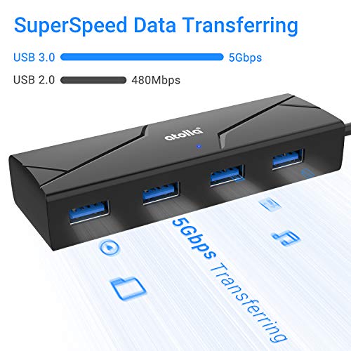 atolla Hub USB 3.0, 4 Puertos USB Hub de Datos de 5Gbps, Multi USB Hub con Diseno de Cable Plegable para PC, Portátiles, admite Windows 10, 8, 7, Vista, XP, Mac OS, Linux