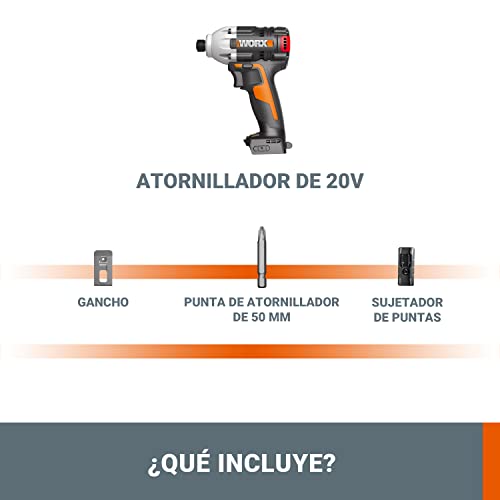 Atornillador Impacto Brushless 260Nm 20V S/batería ni cargador, WX261.9 WORX