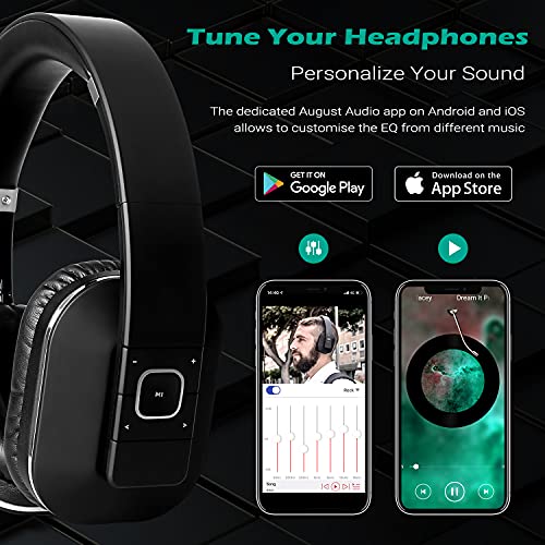 August EP650–Auriculares Bluetooth Inalámbrico–Auriculares Diadema Casco Plegable-Sonido Estéreo Bass Rich-Auriculares Orejeras Cómodas con NFC y aptX,Color Negro