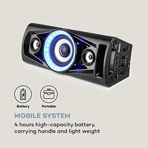 auna PPS 35 - Systema de Audio, Altavoces, Subwoofer 14 cm, 40 W de Potencia Media, Bluetooth, 2 Puertos USB con MP3, AUX, Entrada de Guitarra, Iluminación LED, Micrófono, Batería, Negro