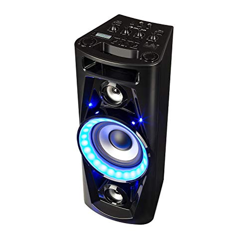 auna PPS 35 - Systema de Audio, Altavoces, Subwoofer 14 cm, 40 W de Potencia Media, Bluetooth, 2 Puertos USB con MP3, AUX, Entrada de Guitarra, Iluminación LED, Micrófono, Batería, Negro