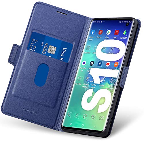 Aunote Fundas Samsung Galaxy S10,Funda Samsung S10 Libro,Carcasa S10 con Cierre Magnético,Tarjetero y Suporte, Capa Plegable Cartera,Flip Folio Phone Cover Case,Tipo Étui Piel,PU TPU Protección.Azul