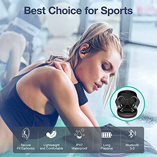 Auriculares Bluetooth deportivos inalámbricos IPX7, resistentes al agua, auriculares deportivos para correr, con micrófono integrado, 25 horas de tiempo de reproducción,Bluetooth 5.0 para Apple Huawei