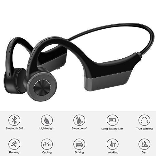 Auriculares de Conducción Osea,Auriculares Bluetooth 5.0,Auriculares Deportivos,Auriculares Negros con Micrófono,Resistente al Agua, 5-7 Horas de Duración de la Batería