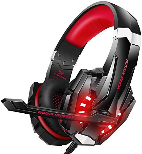 Auriculares Gaming PS4,Cascos Gaming, Auriculares Cascos Gaming de Mac Estéreo con Micrófono Juego Gaming Headset con 3.5mm Jack Luz LED Bajo Ruido Compatible con PC Xbox One Nintendo Switch (Red)