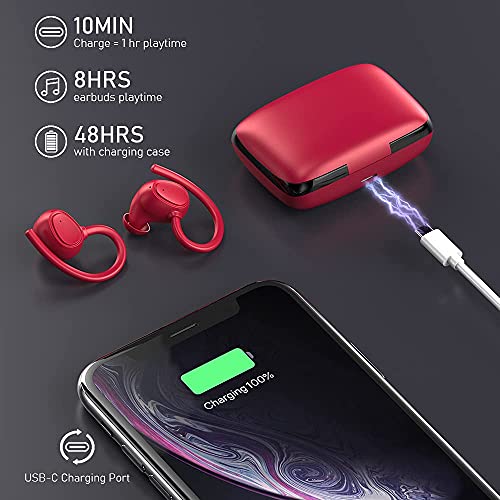 Auriculares Inalambricos Deportivos, Auriculares Bluetooth 5.1 Sport, Cascos Inalambricos Deporte con Ganchos IP7 Impermeable Estéreo Earbuds con Mic y Estuche de Carga USB-C, 48H para Running Viajes