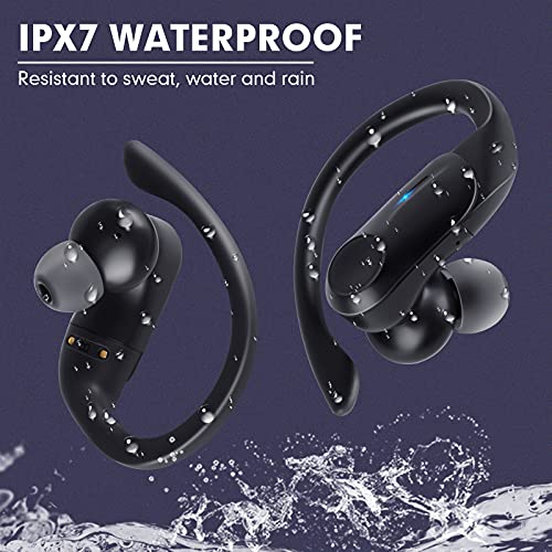 Auriculares Inalambricos Deportivos, Hadisala Auriculares Bluetooth 5.1 Sport, Cascos Inalambricos Deporte con Ganchos IPX7 Impermeable Estéreo Earbuds con Mic Pantalla LED, 48H para Running Viajes