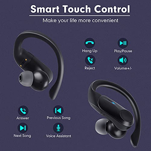Auriculares Inalambricos Deportivos, Hadisala Auriculares Bluetooth 5.1 Sport, Cascos Inalambricos Deporte con Ganchos IPX7 Impermeable Estéreo Earbuds con Mic Pantalla LED, 48H para Running Viajes