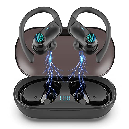 Auriculares Inalambricos Deportivos, Hadisala Auriculares Bluetooth 5.1 Sport, Cascos Inalambricos Deporte con Ganchos IPX7 Impermeable Estéreo Earbuds con Mic Pantalla LED, 48H para Running Viajes