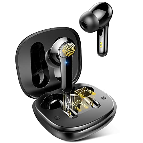 Auriculares Inalámbricos, IPX7 Impermeable Bluetooth Auriculare In Ear con micrófono, Estéreo HiFi y Graves Profundos, 24 Horas Reproducción, Control Táctil Wirless Earbud y USB-C Caja de Carga, Negro