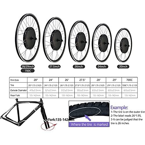 Auto parts 20", 24", 26", 27,5", 28", 29", 700c Rueda Trasera Rueda Libre Kit de conversión de Bicicleta eléctrica Kit de Bicicleta eléctrica Pedelec con Pantalla LCD,48V/1000W-27.5inch