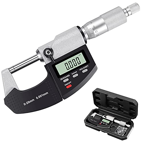 AUTOUTLET Micrómetro Exterior Digital 0-25 mm / 0,001 mm (0,00005"), Micrómetro digital LCD, Deslizador de micrómetro Medición métrica/pulgada, Herramienta de medición de alta precisión Micrómetro