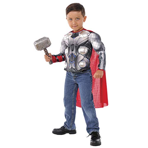 Avengers - Disfraz de Thor para niños, pecho musculoso y martillo, infantil 5-7 años (Rubie's 34104)