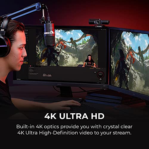 AverMedia Live Streamer CAM 513 - Webcam con gran angular 4K con cubierta de cámara web, micrófono integrado, plug & play para juegos, stream, video llamada, color negro