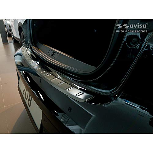 Avisa Protector del Parachoques Trasero Inoxidable Negro Compatible con Peugeot 208 II HB 5-Puertas 2019- 'Ribs'