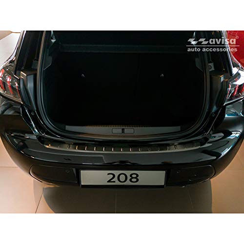 Avisa Protector del Parachoques Trasero Inoxidable Negro Compatible con Peugeot 208 II HB 5-Puertas 2019- 'Ribs'