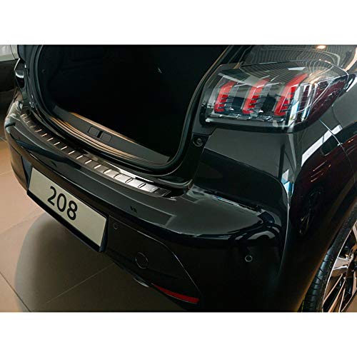 Avisa Protector del Parachoques Trasero Inoxidable Negro Compatible con Peugeot 208 II HB 5-Puertas 2019- 'Ribs'