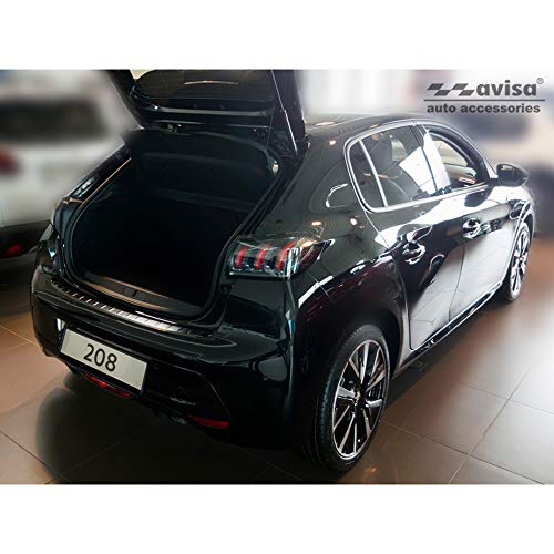 Avisa Protector del Parachoques Trasero Inoxidable Negro Compatible con Peugeot 208 II HB 5-Puertas 2019- 'Ribs'