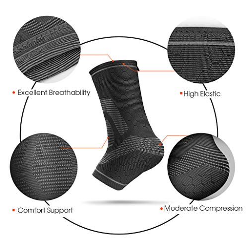 Awenia Tobilleras Deportivas de Compresión Tobillera Estabilizadora para Esguince de Tobillo Fascitis Plantar, Soporte de Tobillos Tobillera Proteccion para Hombre y Mujer,Negro-M