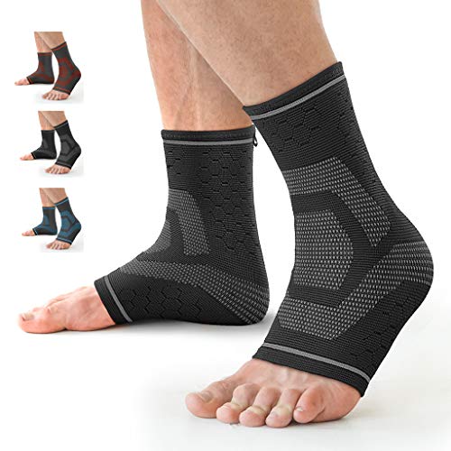 Awenia Tobilleras Deportivas de Compresión Tobillera Estabilizadora para Esguince de Tobillo Fascitis Plantar, Soporte de Tobillos Tobillera Proteccion para Hombre y Mujer,Negro-M