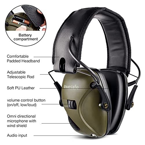 Awesafe GF01+ Casco Tiro Electronico Protectores Auditivos Especialmente Diseñados para Cazadores y Tiradores , NRR 22 ,Ideal para Disparar y Cazar (Camuflaje) ,+Funda de Almacenamiento (Verde)