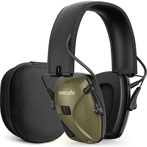 Awesafe GF01+ Casco Tiro Electronico Protectores Auditivos Especialmente Diseñados para Cazadores y Tiradores , NRR 22 ,Ideal para Disparar y Cazar (Camuflaje) ,+Funda de Almacenamiento (Verde)