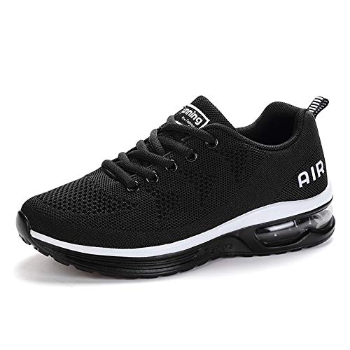 Axcone Hombre Mujer Zapatillas de Correr Casual Aire Libre Deporte Fitness Zapatillas de Running para Deportivos Entrenamiento-Blanco Negro 44