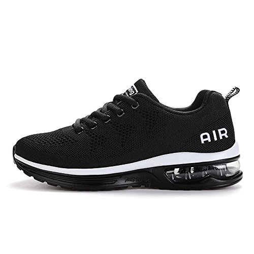 Axcone Hombre Mujer Zapatillas de Correr Casual Aire Libre Deporte Fitness Zapatillas de Running para Deportivos Entrenamiento-Blanco Negro 44