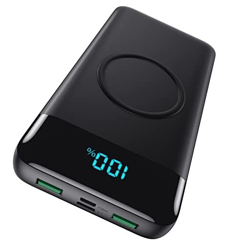 AXNEB【Alta Capacidad Real 26800mAh】 Batería Externa Inalámbrico Power Bank Carga Rápida QC 4.0 Cargador Portátil inalambrico Pantalla LCD con 4 Salidas y 2 Entradas para Teléfonos Tabletas etc