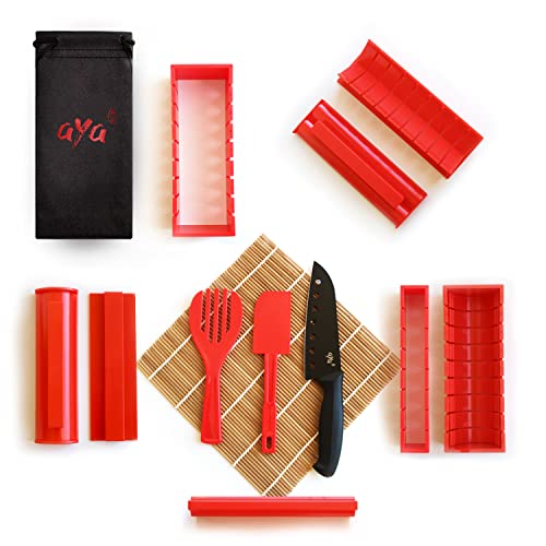 AYA Kit para Hacer Sushi - Equipo para Hacer Sushi Edición Cuchillo de Sushi y Tutoriales en Video Online - Set de Sushi de 11 Piezas - Fácil y Divertido - Rollitos de Maki.