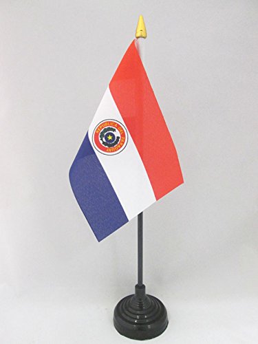 AZ FLAG Bandera de Mesa de Paraguay 15x10cm - BANDERINA de DESPACHO PARAGUAYA 10 x 15 cm Punta Dorada