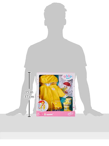 BABY born Deluxe Conjunto para Lluvia para Muñecas de 43 cm, Para Manos Pequeñas, Promueve la Empatía y Las Habilidades Sociales, más de 3 años, Con Botas de Agua, Chubasquero y Más