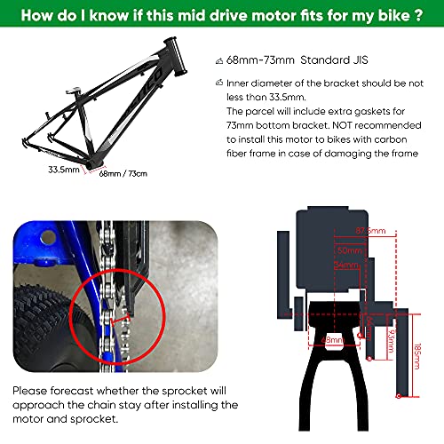 BAFANG Motor Central 250W 36V/48V BBS01 Kit de Conversión de Bicicleta Eléctrica, Pantalla LCD, Rueda de Cadena 44T con Sensor de Engranajes de Metal para Bicicletas de Montaña