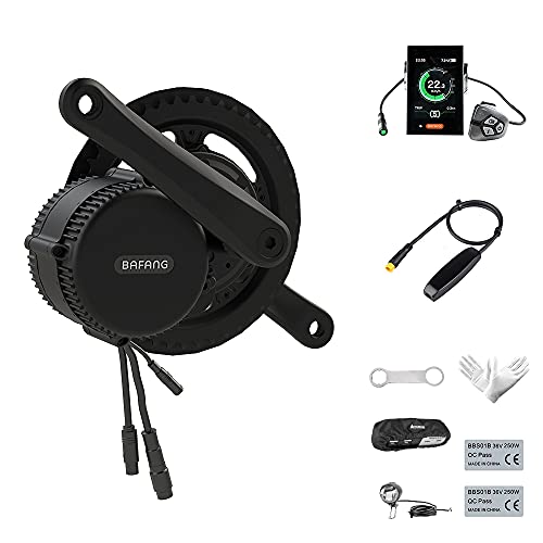 BAFANG Motor Central 250W 36V/48V BBS01 Kit de Conversión de Bicicleta Eléctrica, Pantalla LCD, Rueda de Cadena 44T con Sensor de Engranajes de Metal para Bicicletas de Montaña