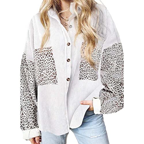 BAIXIAOCHI OtoñO E Invierno Camisa De Mujer Con Estampado De Leopardo Chaqueta Informal Con Tira De Solapa