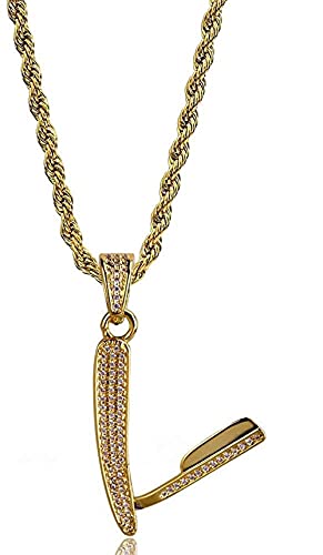 BAIYAN Hiphop Collar， Hip Hop Iced out Bling Ebay Razor Colgante 18k Collar de Cadena Chapado en Oro para Hombres Mujeres