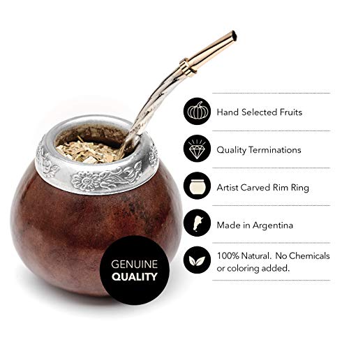 BALIBETOV [Nuevo] Juego de calabaza natural hecha a mano (taza original de mate) que incluye bombilla (pajita Yerba Mate) (marrón oscuro)