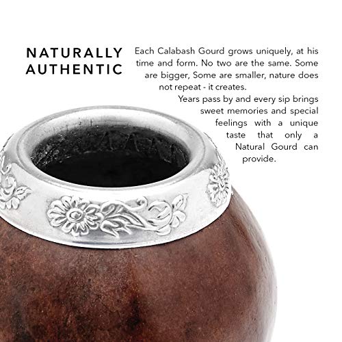 BALIBETOV [Nuevo] Juego de calabaza natural hecha a mano (taza original de mate) que incluye bombilla (pajita Yerba Mate) (marrón oscuro)