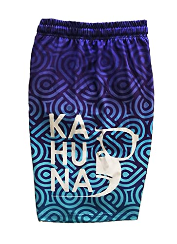 Bañador Surfero Hombre y Adolescente Kahuna Blue Obsession Shorts de baño Azul Turquesa Degradado Cordón Blanco, Bolsillo Lateral Cintura elástica Secado rápido Talla (S,M,L,XL,XXL) (S)