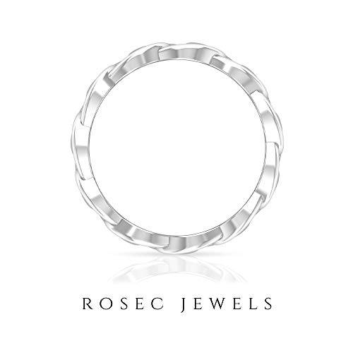 Banda de cadena de cable, anillo de boda entrelazado, antiguo anillo de dama de honor, anillo único de aniversario, anillo apilable para mujeres, anillo de declaración, 14K Oro blanco, Size:EU 68