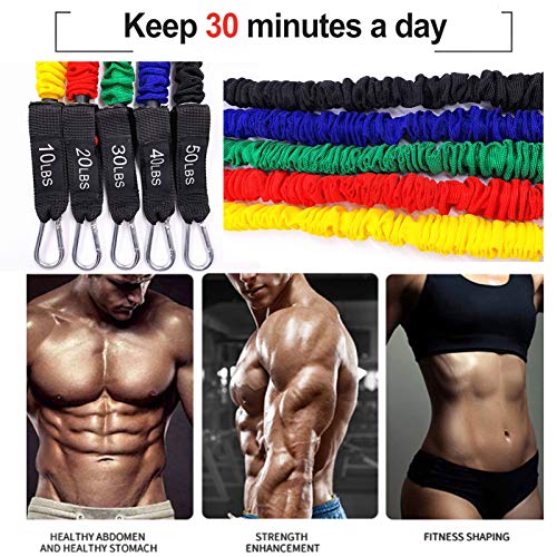 Bandas Elasticas Musculacion con Manijas Cinco Tubo de Látex Hombres Mujeres, Alldo Fitness Gomas Elasticas Musculacion con 5Pcs Resistance bands para Fisioterapia, gimnasio, Yoga, Gimnasio en Casa