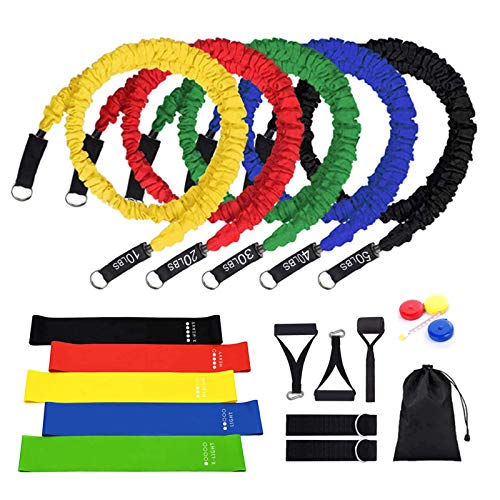 Bandas Elasticas Musculacion con Manijas Cinco Tubo de Látex Hombres Mujeres, Alldo Fitness Gomas Elasticas Musculacion con 5Pcs Resistance bands para Fisioterapia, gimnasio, Yoga, Gimnasio en Casa