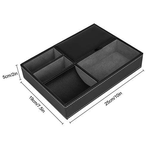 Bandeja de Valet Cuero para Hombres - Caja de Almacenamiento Escritorio o Aparador Organizador, Captura para Llaves, Teléfono, Billetera, Moneda, Joyería y Mesa de Noche (Negro, 25 x 19 x 5cm)