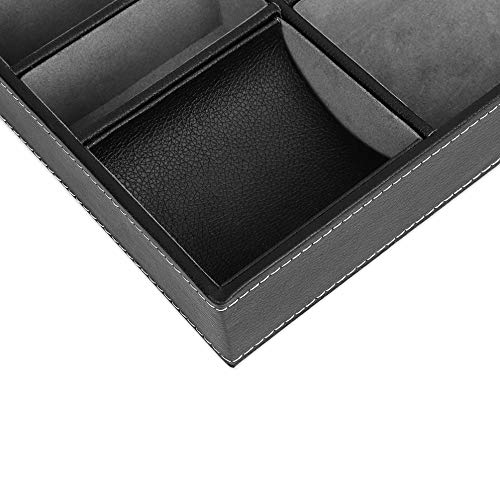 Bandeja de Valet Cuero para Hombres - Caja de Almacenamiento Escritorio o Aparador Organizador, Captura para Llaves, Teléfono, Billetera, Moneda, Joyería y Mesa de Noche (Negro, 25 x 19 x 5cm)